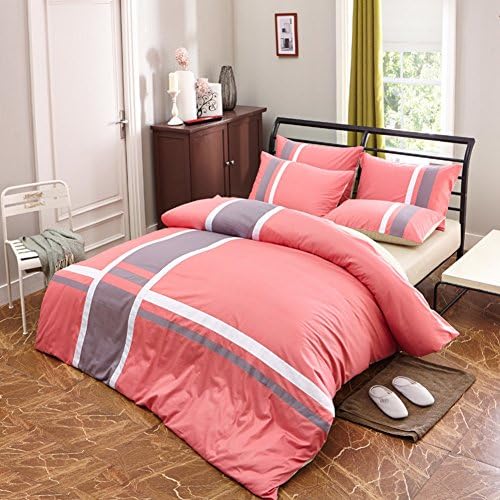 300TC [European style] Pure cotton [stripe] four set of duvet cover (1Duvet cover 1Flat sheets 2Pillow)-G Full
