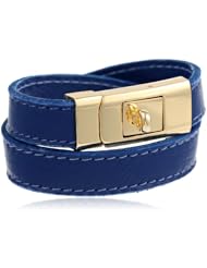 CC Skye Electric Blue Portico Leather Double Wrap Bracelet, 8.25"