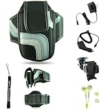 Black Adjustable Deluxe Sportband / Workout Armband with Adaptable Neck Str ....
