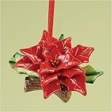 Ceramic Red Poinsettia Flower Christmas Ornament with ... thumbnail