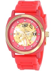TKO ORLOGI Womens TK626PK Milano Rose Rubber Mechanical Movement Skeleton Watch