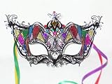 Black Metal Venetian Cat Mask/Color Glitter
