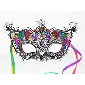 Black Metal Venetian Cat Mask Color Glitter by Venice Buys - Venetian Masks