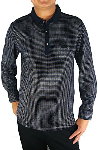 Caballero Men's Casual Long-sleeve Three-button Golf Polo T-shirt (Dark Blue, XL)