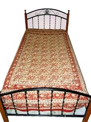 Indian Bedding Red Floral Block Print Cotton Sofa Throw Twin Size