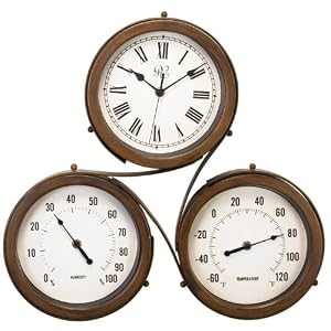 River City Clocks 18 Inch Indoor Outdoor Triple Dial Clock with Time, Temperature, and...