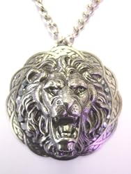 Large Lions Head Medallion Pendant Unisex Rocker Necklace