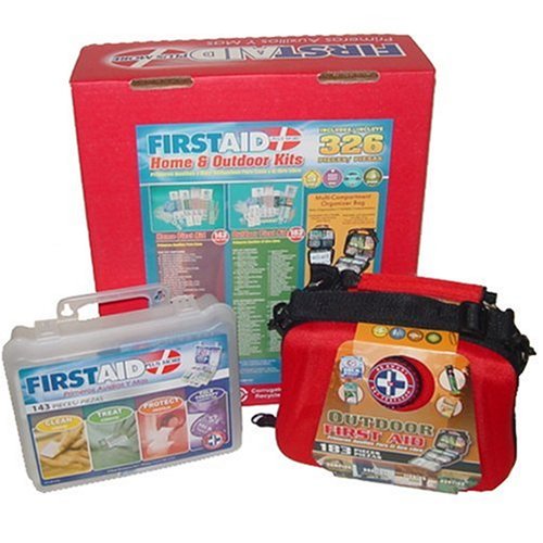 HealthPersonalCare: 2 First Aid Kits in 2 convenient oraganizer cases   1 for use in Home or Office  143 Pieces  and 1 for Auto or Outdoors  183 Pieces    2 Kits for Home, Office, School, Auto, Travel, Sports, and Outdoors  326 Pieces Total!! 