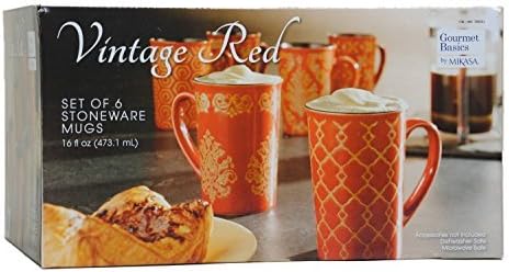 Mikasa Gourmet Basics Stoneware Coffee Mugs Vintage Red, Set of 6