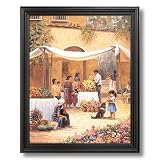 Spanish Flowers Cafe Mexican Landscape Home Decor Wall Picture Black Framed Art Print