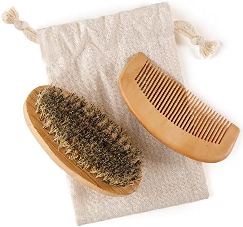 Beard Brush And Comb Set For Men - Made From 100% Genuine Boar Bristle And Wood - For Beards Mustaches And Hair - Perfect For Use With Balms Oils And Pomades -... Kit Includes A Complimentary Gift Bag