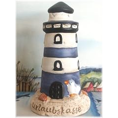 Spardose Leuchtturm blau Urlaubskasse abschlie�bar