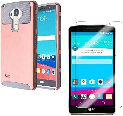 LG G Stylo Case/ LG G Stylus (LS770), Deego 2in1 Hybrid Heavy Duty Cover, Dual Layer Armor Rose Gold + Grey Case With Tempered Glass Screen Protector And Free USB Cable