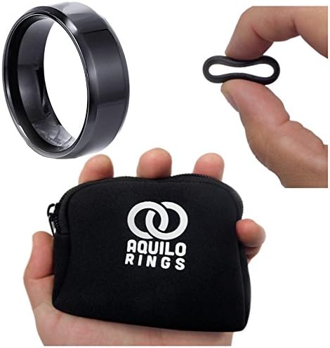 Aquilo Men's Silicone Wedding Ring With Black Stainless Steel Ring &amp; Neoprene Pouch (Size 12-12.5)