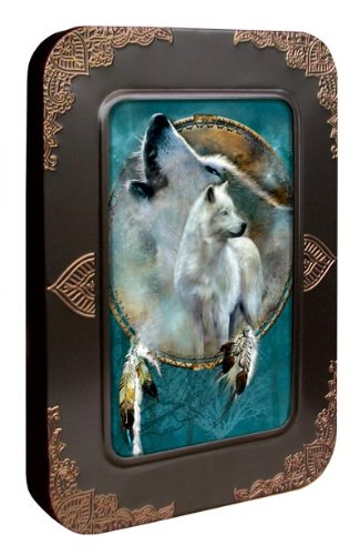 Tree-Free Greetings Noteables Notecards In Reusable Embossed Tin, 12 Card Assortment, Recycled, 4 x 6 Inches, Wolf Spirit Shield, Multi Color (76081)