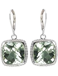 Tivolia Collection 14K White Gold Cushion Cut Green Quartz and Diamond Dangle Earrings