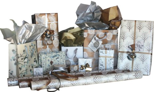 The Gift Wrap Company Natural Elegance Wrap, Gift Bag, and Ribbon Assortment, 11-Count