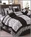 Queen Micro Fiber Short Fur Zebra Patch Work Comforter Set Black / White