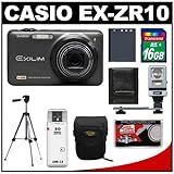 Casio Exilim EX-ZR10 12.1 MP High Speed Digital Camera (Black) with 16GB Card + Battery + Case + Tripod + Flash & Bracket + Accessory Kit