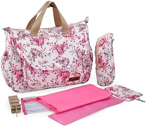 TOTRIP Fashion Diaper Tote Bags Large Capacity Travel Baby Nappy Bag for Mummy with Changing Pad, Red Floral