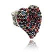 Large Silver Multi Colored Crystal Studded Heart Stretch Ring