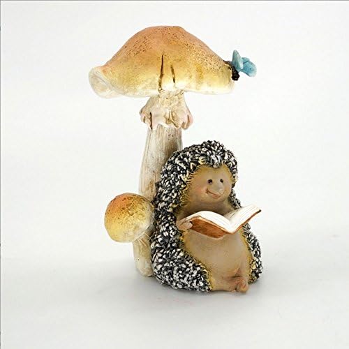 Hedgehog Sitting under Mushroom Reading Book Collectible Figurine Garden Sculpture Wildlife Animal Gift