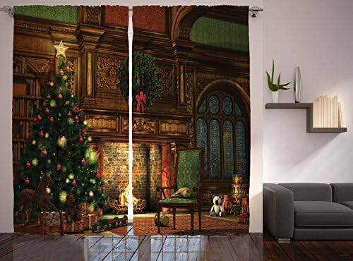 Christmas Holiday Designer's Collection Digital Graphic Print Christmas Decoration Window Curtain 2 Panel 108"x84" - Simple Gift Awaits for you!!!