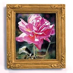 One Pink Rose - Gold Frame Magnet with pop-out easel (2-3/4" x 2-1/2")