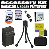 Exclusive Accessory Kit For The Kodak Zi8 Pocket Video Camera & Kodak PLAYSPORT Package Includes 8GB Memory + Kodak Klic-7004 Replacement battery (1100MAH) + 1 Hour Charger + Hard Shell Carrying Case, Flexible Tripod,+ More