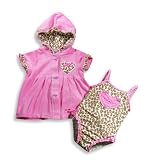 Baby Buns - Infant Girls One Piece Leopard Bathing Suit And Coverup, Pink