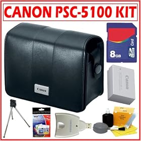 Canon PSC-5100 Semi-Hard Leather Case for the PowerShot G10 & G11 + 8GB SD Card + Canon NB7L Battery + Deluxe Accessory Kit