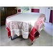 Poppy Poppies Bordeaux Natural Jacquard French Tablecloth 65 by 100 inches