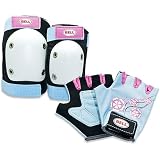 Bell Sports Inc Bell Elbow/Knee Pad Set 1003135 Pack Qt Bicycle Helmets/Apparel (Black with white pads and Pink flower on gloves) for GIRL
