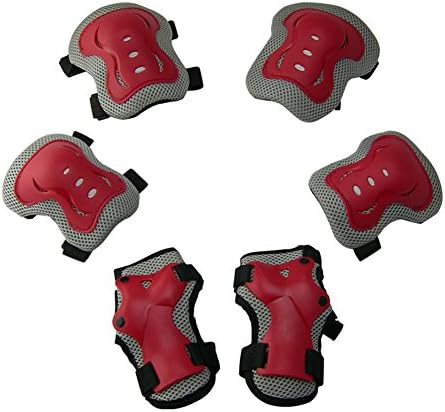 Kid's Roller Blading Wrist Elbow Knee Pads Blades Guard 6 PCS Set in black-red