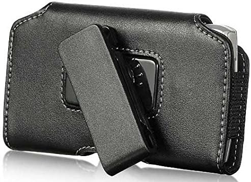 Blackberry Classic Black Leather Premium Case Pouch Swivel Clip With White Stitches
