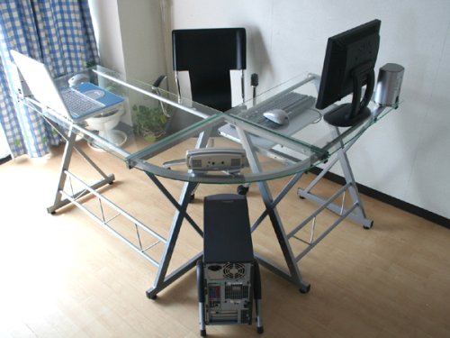 送料無料！限界価格へ挑戦！激安コーナータイプ ガラストップパソコンデスクJM-F0041
