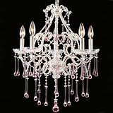 Opulence Candle Chandelier in Antique White and Rose Crystal
