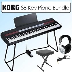 Korg SP250 Portable 88 Key Digital Piano With Keyboard Stand Bundle & Bench; Headphones;