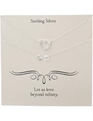 Sterling Silver Duo Necks, Crystal Open Heart and Infinity Symbol Necklace, 16"+2" Extender