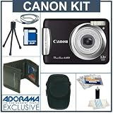 Canon PowerShot A480 Digital Camera Kit, Black with 2 GB SD Memory Card, Deluxe Carry Case, Mini Table Top Tripod, Neck Strap, Memory Card Wallet, Screen Protecters for LCD Screen, Cleaning Fluid with Cloth