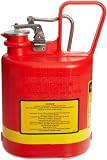 Justrite 14160 Type I Polyethylene Safety Can with Stainless Steel Fittings, 1 Gallon Capacity, Red