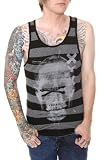 RUDE Black And Grey Stripe Skull Tank Top