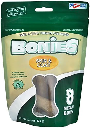 Bonies Natural Skin & Coat Formula Medium-Sized Single Bone - Promote Silky Coat & Healthy Skin, Healthy Teeth & Fresh Breath, Low Calories - Chicken Flavor, [Medium Dogs], 8 Bones
