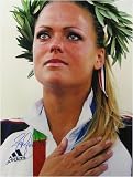 JENNIE FINCH SIGNED 11X14 PHOTO - 2004 OLYMPIC SOFTBALL GOLD MEDAL - CEREMONY