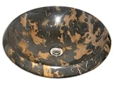 16 Dia. Contemporary Portoro Italian Black and Gold Marble Stone Bathroom Sink Vessel Lavatory Bowl Wash Basin Above Vanity Top