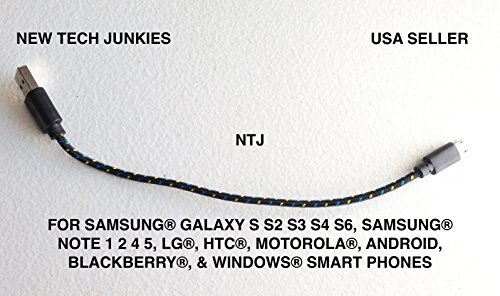 NTJ Short 20cm (8 Inch) Braided Nylon Woven Tangle Free Micro USB Pin Charging Data Sync Cable for ALL Android Phones Galaxy S2 S3 S4, Htc One X, Lg, Samsung Galaxy Note 2, Note 3, Sony Experia, Nokia Lumia, Lg Optimus, Casio, Blackberry, Motorola Droid, Pantech, Etc. (10 Colors to Choose From) (Black)