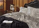 4pc 450 Thread Count Super Soft Satin Silky Black and White Zebra for King Bed Sheet Set Deep Pocket