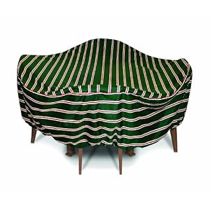 Two Dogs Designs 84-Inch Round Table and Chairs Cover, Green Stripes
