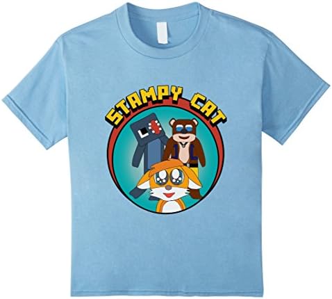 Kids Stampy Cat and Friends Short Sleeve T-Shirt ft. Squid &amp; Lee 12 Baby Blue