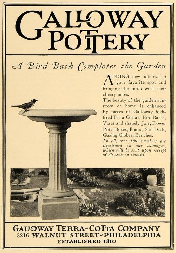 1924 Ad Galloway Pottery Bird Bath Garden Decor Cotta - Original Print Ad